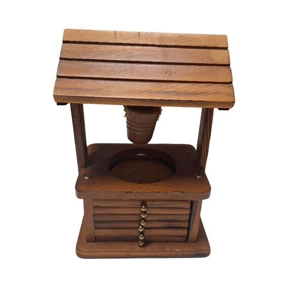 Mini Wooden Wishing Well Coaster Holder With Cork Coasters & Hanging Bucket - Picture 4 of 9